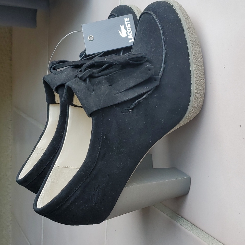 Lacoste Lahila Black Suede Heel Pump Shoes sz 6.5